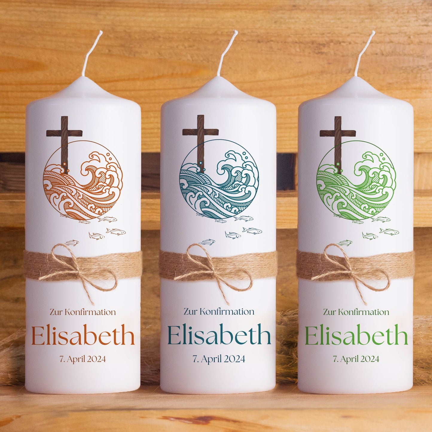 Konfirmationskerze "Welle" – Personalisierte Kerze zur Konfirmation mit Name & Datum | Christliches Geschenk | Made in Germany | 15–40 cm