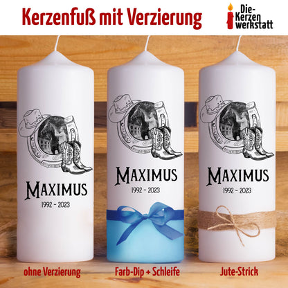 Haustierkerze Western mit Foto | 15 - 30 cm Höhe | Personalisierte Kerze | Gedenkkerze | Trauerkerze | Kerze als Andenken an Haustier