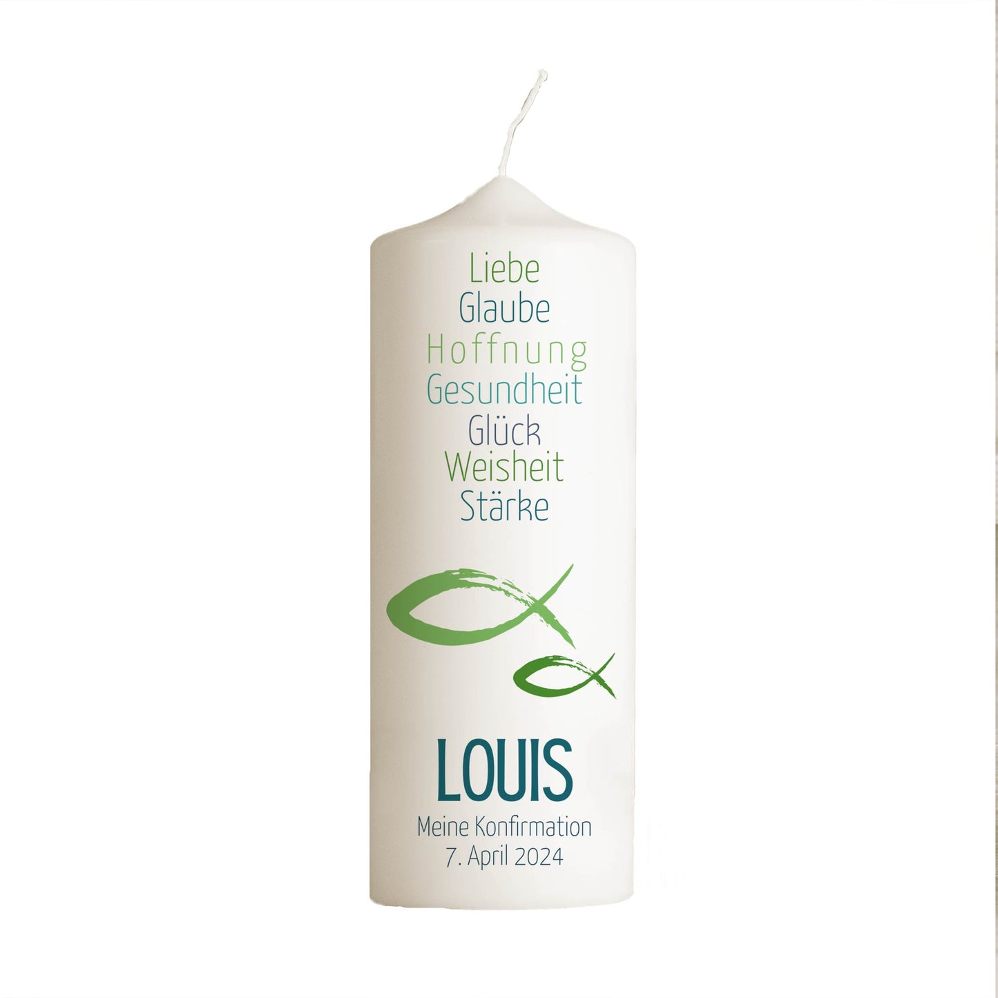 Konfirmationskerze Wünsche | Personalisierte Kerze zur Konfirmation mit Name & Datum | Made in Germany | 15–40 cm