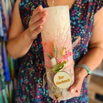 Personalisierte XXL Kerze mit Trockenblumen