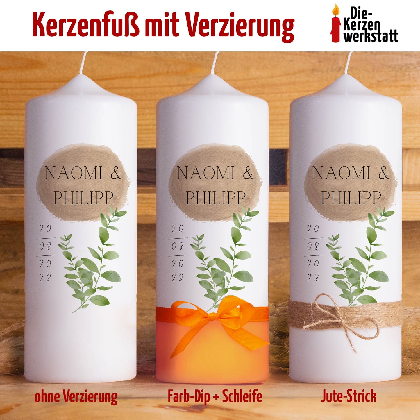 Hochzeitskerze | Zweige | Personalisiert