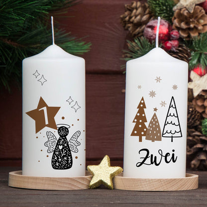 Adventskranzkerzen Zahlen 1 und 2 – Detailansicht der 15 cm Stumpenkerzen