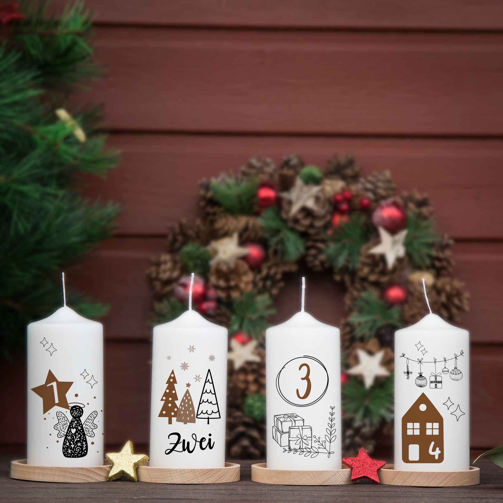 Adventskranzkerzen mit Zahlen 1 bis 4 – großes 4er-Set mit 15 cm Höhe