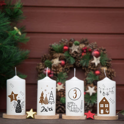 Adventskranzkerzen mit Zahlen 1 bis 4 – großes 4er-Set mit 15 cm Höhe