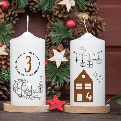 Adventskranzkerzen Zahlen 3 und 4 – Detailansicht der 15 cm Stumpenkerzen