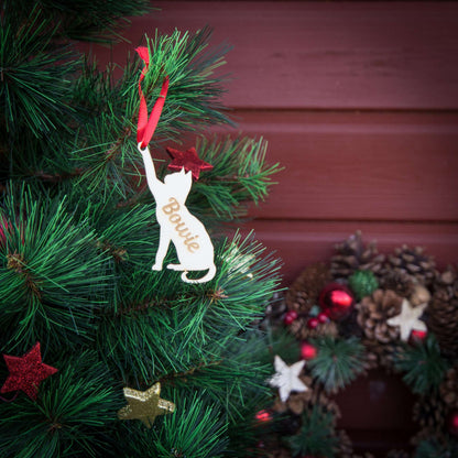 Weihnachtsbaumschmuck aus Holz personalisiert mit Namen "Katze" 12 cm | Weihnachtsdeko | Christbaum