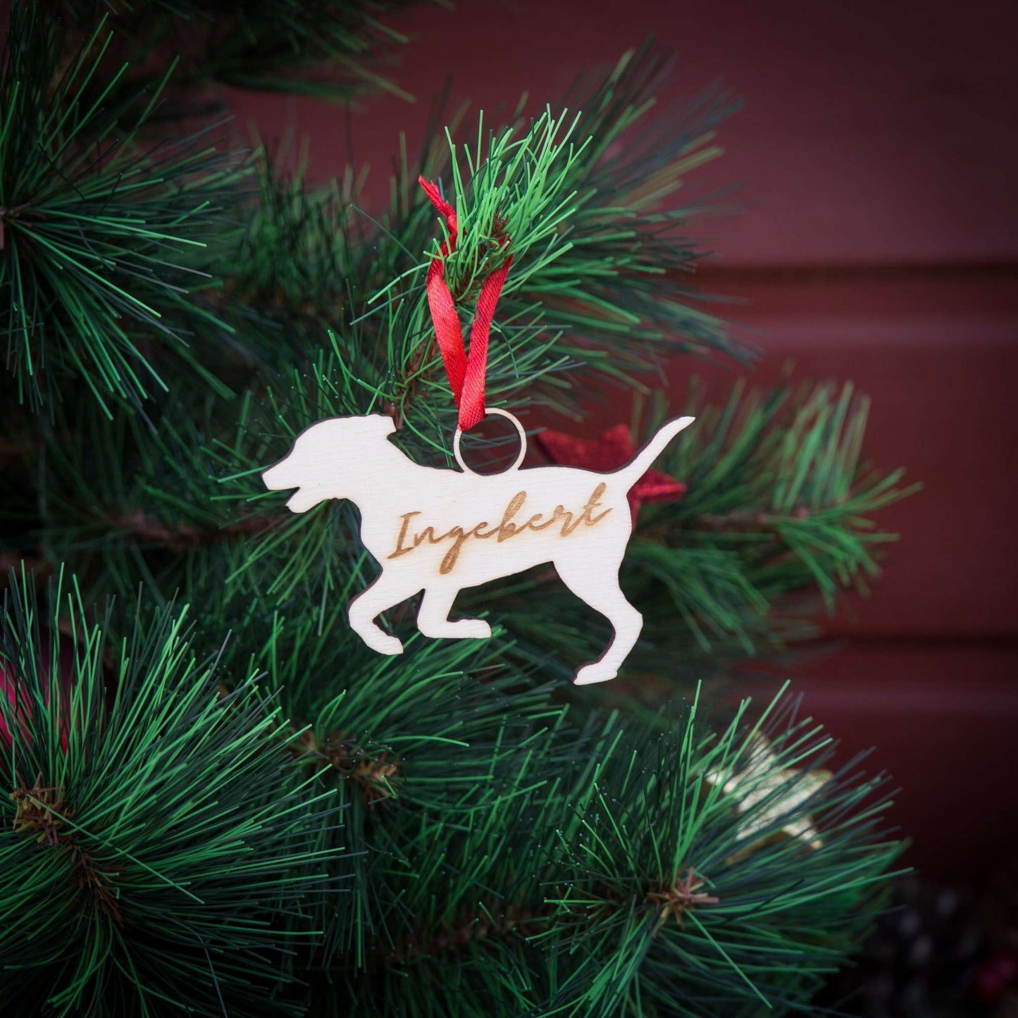 Weihnachtsbaumschmuck aus Holz personalisiert mit Namen "Hund" 10 cm | Weihnachtsdeko | Christbaum