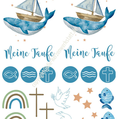 Kerzentattoo Taufe Boot | Kerzenfolie | Bastelset für Kerzen Thema Taufe | Geschenk | Basteln | Kerzensticker | Evangelisch | Katholisch