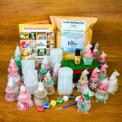 DIY Bastelset Wichtel und Tannenbaum mit selbst gegossenen Kerzen, Wachs, Silikonformen und Zubehör