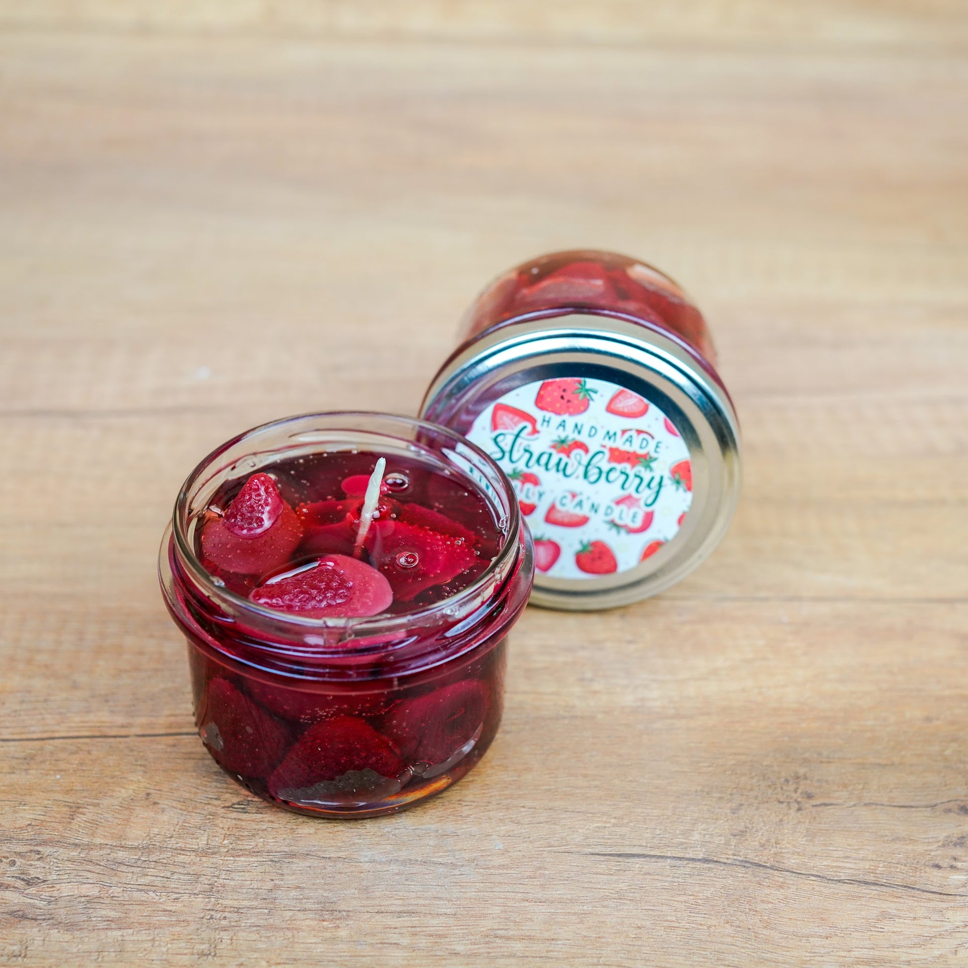 Jam Candle Set Detailansicht – handgegossene Wachsfrüchte im Glas