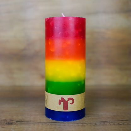 Lotus Blütenkerze in Regenbogen-Farben, 29 cm hoch, handgefertigte Stumpenkerze