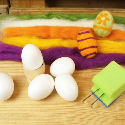Bastelset Ostereier Filzen - Für 10 Eier | Trockenfilzen für Kinder & Erwachsene | Kreatives DIY Set für Ostern | Inkl. Styropor-Eier, Filznadeln & Wolle | Ideal als Geschenk