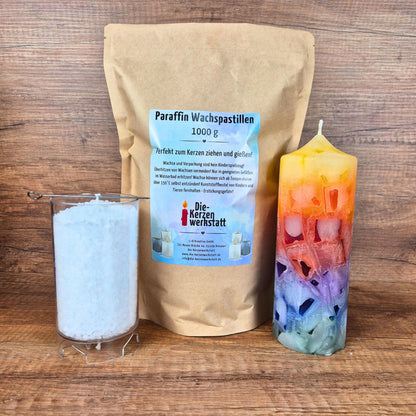 Paraffinwachs Pastillen zum Kerzen gießen | Weiß, geruchsneutral, einfärbbar | 1 kg, 5 kg oder 10 kg Beutel