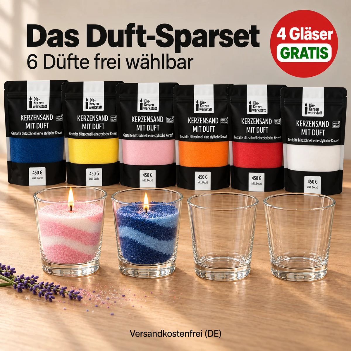 Duft-Sparset 6er-Set: 6 Düfte frei wählbar, 4 Kerzengläser gratis