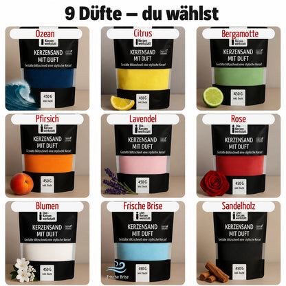 9 Düfte zur Wahl: Ozean, Citrus, Bergamotte, Pfirsich, Lavendel, Rose, Blumen, Frische Brise, Sandelholz