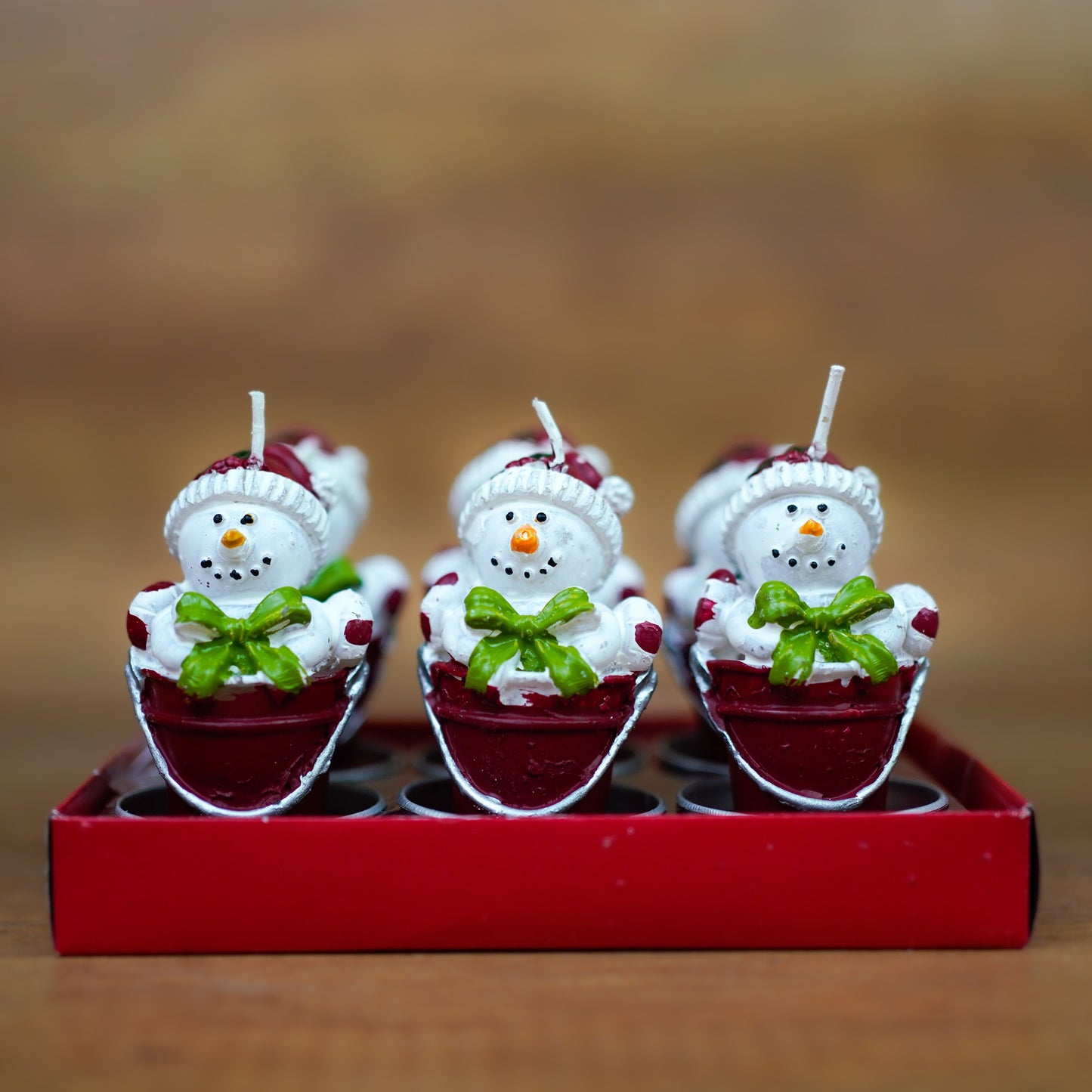 Schneemann-Teelichter im Eimer, handgemacht in Dresden, geschenkfertig verpackt