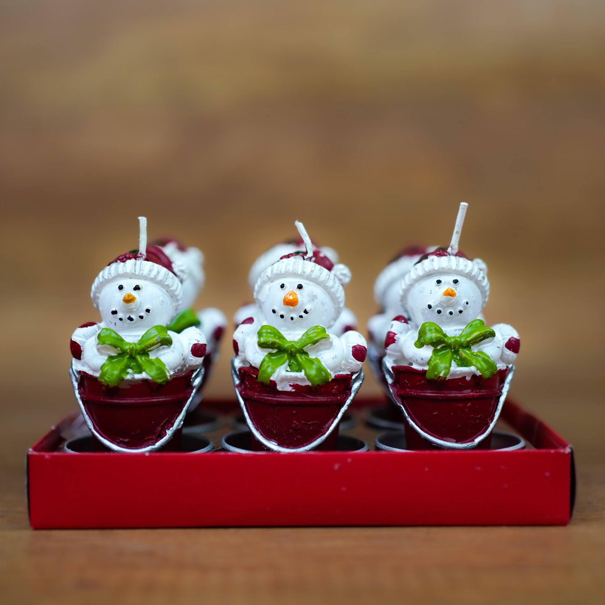 Schneemann-Teelichter im Eimer, handgemacht in Dresden, geschenkfertig verpackt