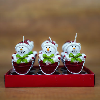 Schneemann-Teelichter im Eimer, handgemacht in Dresden, geschenkfertig verpackt