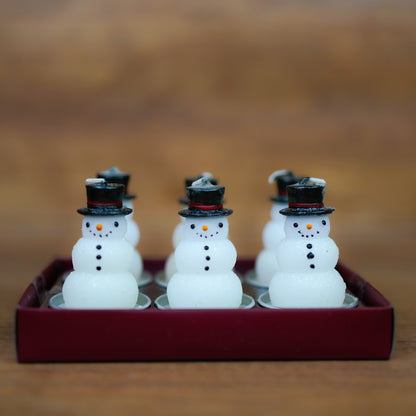 Handgemachtes Teelichter 6er Set mit Schneemann-Motiv aus der Kerzenwerkstatt Dresden