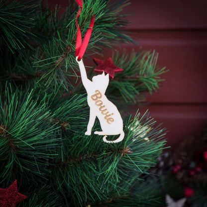 Weihnachtsbaumschmuck aus Holz personalisiert mit Namen "Katze" 12 cm | Weihnachtsdeko | Christbaum