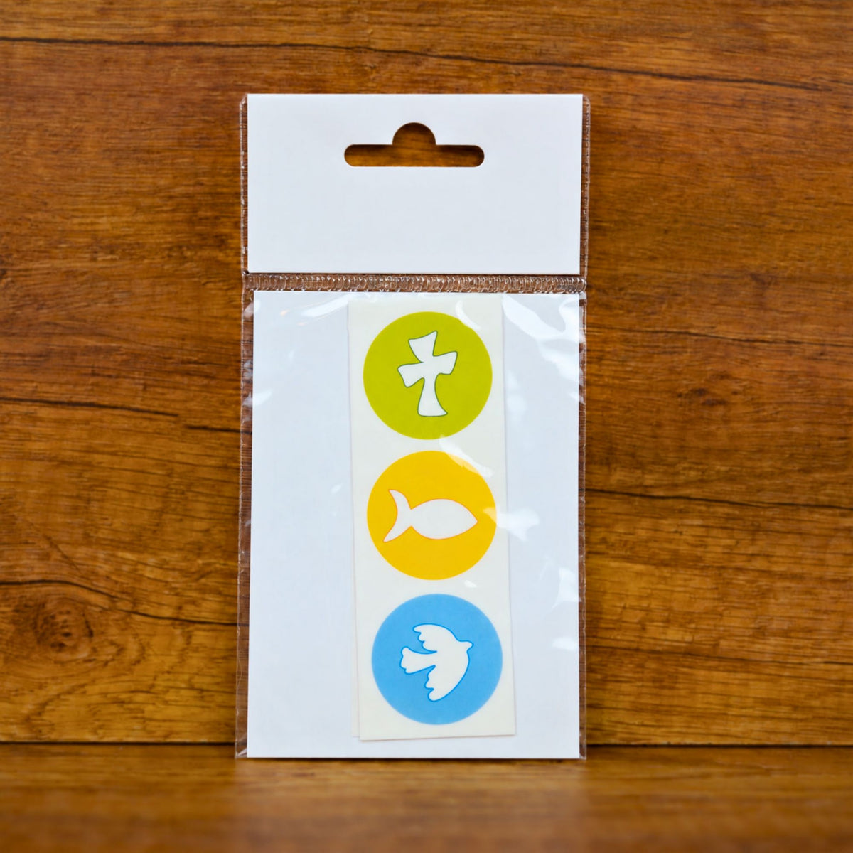 Buntes Wachsdekor christliche Symbole mit Kreuz, Fisch und Taube, 10 x 3,5 cm, in der Verpackung