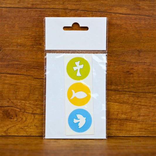 Buntes Wachsdekor christliche Symbole mit Kreuz, Fisch und Taube, 10 x 3,5 cm, in der Verpackung