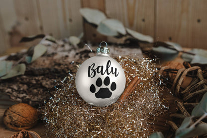 Weihnachtskugel mit Namen für Hund/ Katze + Pfote/ Knochen ∅ 6-8cm | Wunschmotiv |  Personalisiertes Geschenk | Weihnachtsbaum | Tannenbaumkugel |  Christbaumkugel