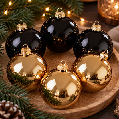 Weihnachtskugeln glänzend Farbmix Black & Gold in Schwarz und Gold