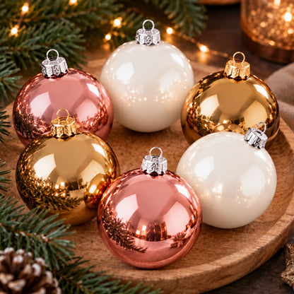 Weihnachtskugeln glänzend Farbmix Rosé Christmas in Rosa, Gold und Weiß