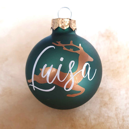 Personalisierte Weihnachtskugel mit Namen + Rentier ∅ 6-8cm | Wunschmotiv |  Personalisiertes Geschenk | Weihnachtsbaum | Tannenbaumkugel |  Christbaumkugel