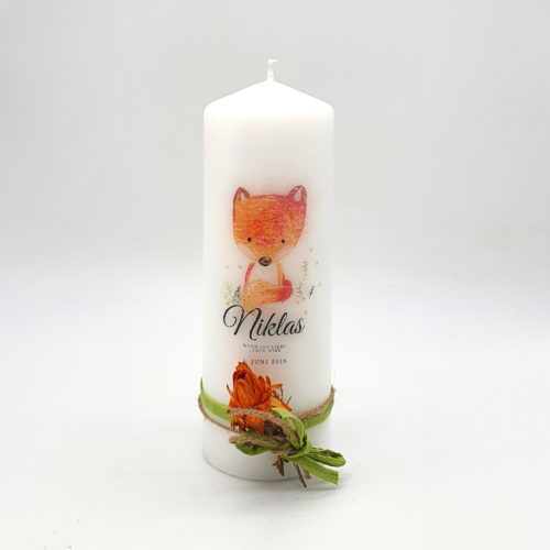 Kerze personalisiert Fuchs Geschenk zur Geburt