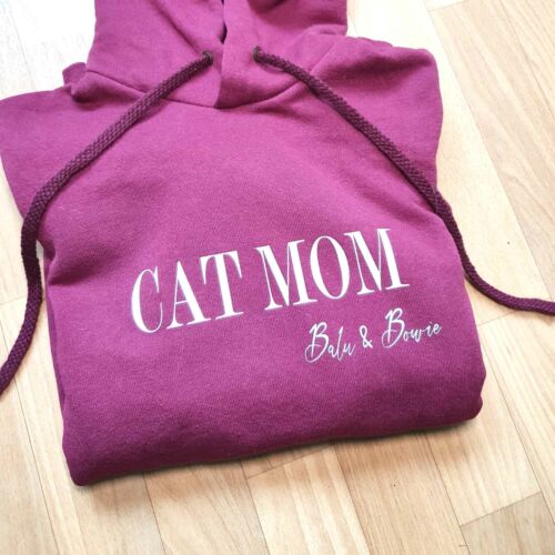 Cat Mom Hoodie mit Namen personalisert als Geschenk