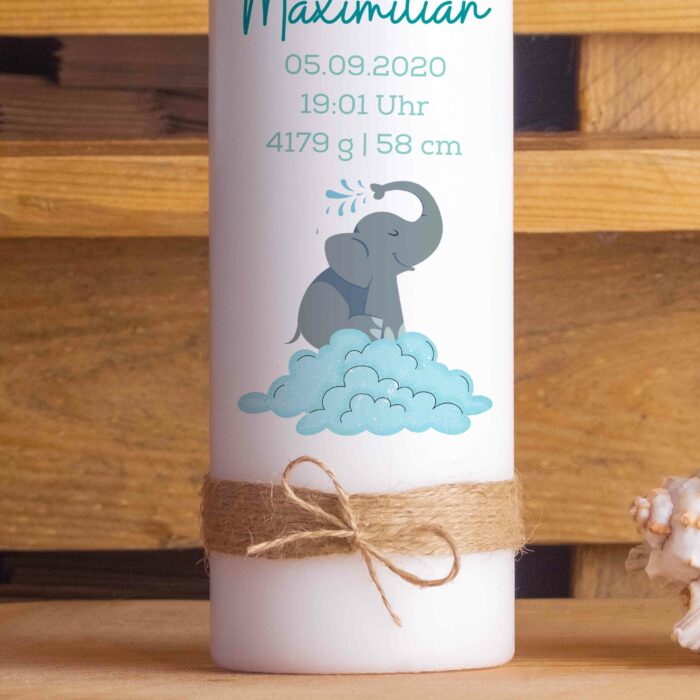 Geburtskerze | Elefant | 15 - 30 cm Höhe | Personalisiert – Bild 6