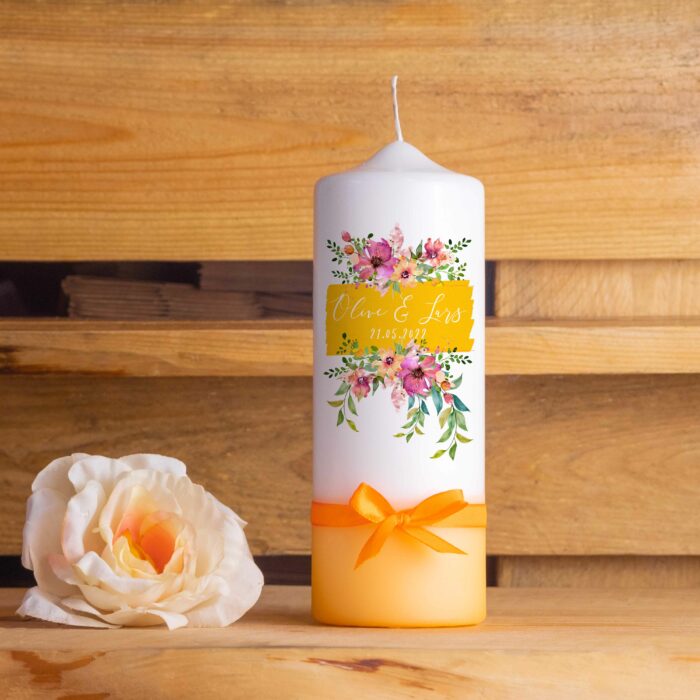 Hochzeitskerze personalisiert Traukerze mit Namen Elegant Floral