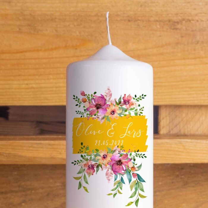Hochzeitskerze personalisiert Traukerze mit Namen Elegant Floral Oben