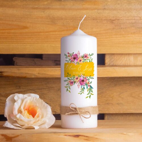 Hochzeitskerze personalisiert Traukerze mit Namen Elegant Floral Strick