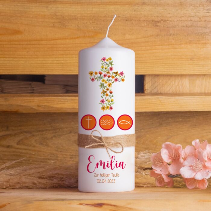 Taufkerze | Kreuz | 15 - 30 cm Höhe | Personalisierte Kerze | Evangelisch | Katholisch | Jungen und Mädchen | Geschenk Taufe – Bild 4