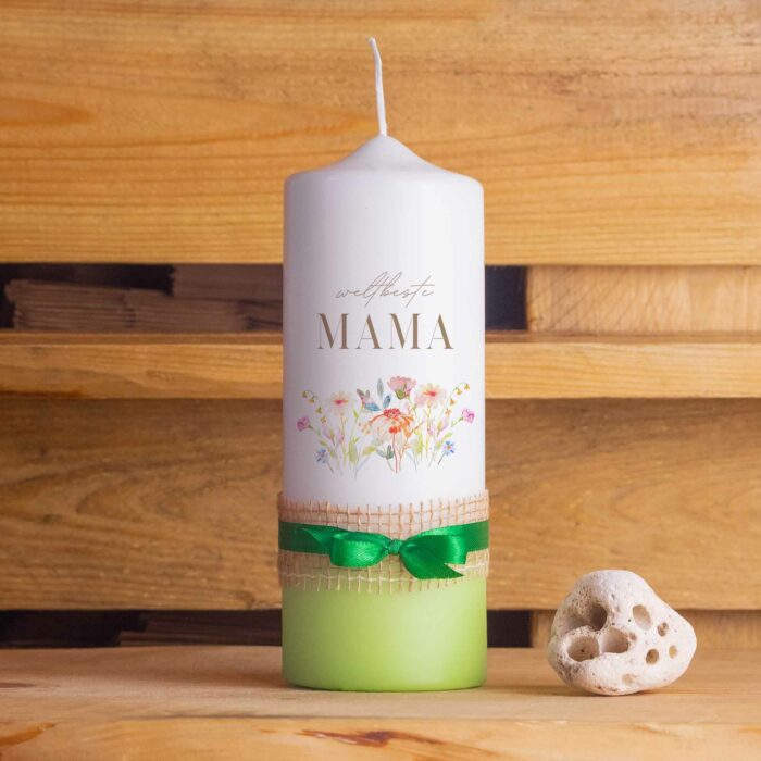 Handgemacht Wachs Kerze Stumpenkerze Bedruckt Spruch Geschenk für Sie Geschenk für Freundin Kerze Vegan Nachhaltig Love Muttertagsgeschenk Muttertagssprüche Muttertagsgrüße Muttertag Kerze Mama Geschenkidee Frau oma blumen schlicht kleine schöne geschenke personalisierte geschenke-Muttertagskerze-Blume-Dip-grün