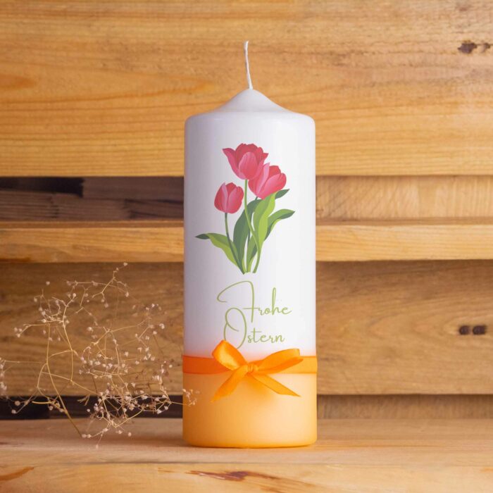 Handgemacht Wachs Kerze Stumpenkerze Bedruckt Spruch Geschenk für Sie Geschenk für ihn Kerze Vegan Nachhaltig Love Geschenkidee Ostern Sinnvoll Frohe Ostern Ostergrüße Osterhase Ostermontag Geschenke für Mama Tulpe Blume Grün Rot Geschenk Freundin Freund Ostergeschenk Erwachsene Eltern Mann Frau Osterkerze-Tulpe-Dip-gelb-orange