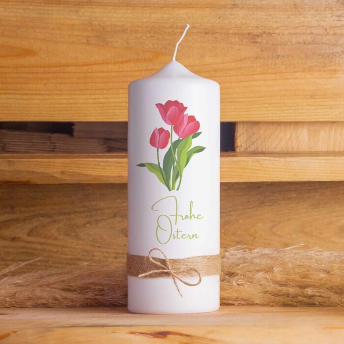 Handgemacht Wachs Kerze Stumpenkerze Bedruckt Spruch Geschenk für Sie Geschenk für ihn Kerze Vegan Nachhaltig Love Geschenkidee Ostern Sinnvoll Frohe Ostern Ostergrüße Osterhase Ostermontag Geschenke für Mama Tulpe Blume Grün Rot Geschenk Freundin Freund Ostergeschenk Erwachsene Eltern Mann Frau Osterkerze-Tulpe-strick