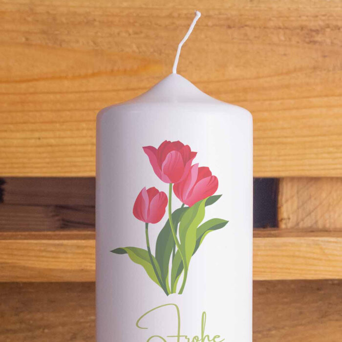 Handgemacht Wachs Kerze Stumpenkerze Bedruckt Spruch Geschenk für Sie Geschenk für ihn Kerze Vegan Nachhaltig Love Geschenkidee Ostern Sinnvoll Frohe Ostern Ostergrüße Osterhase Ostermontag Geschenke für Mama Tulpe Blume Grün Rot Geschenk Freundin Freund Ostergeschenk Erwachsene Eltern Mann Frau Osterkerze-Tulpe-oben