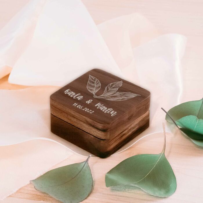 Ringbox Blätter | Ringschatulle Hochzeit | Personalisierte Ringkiste | Mr & Ms l Standesamt | Aufbewahrung l Trauung l Verlobung