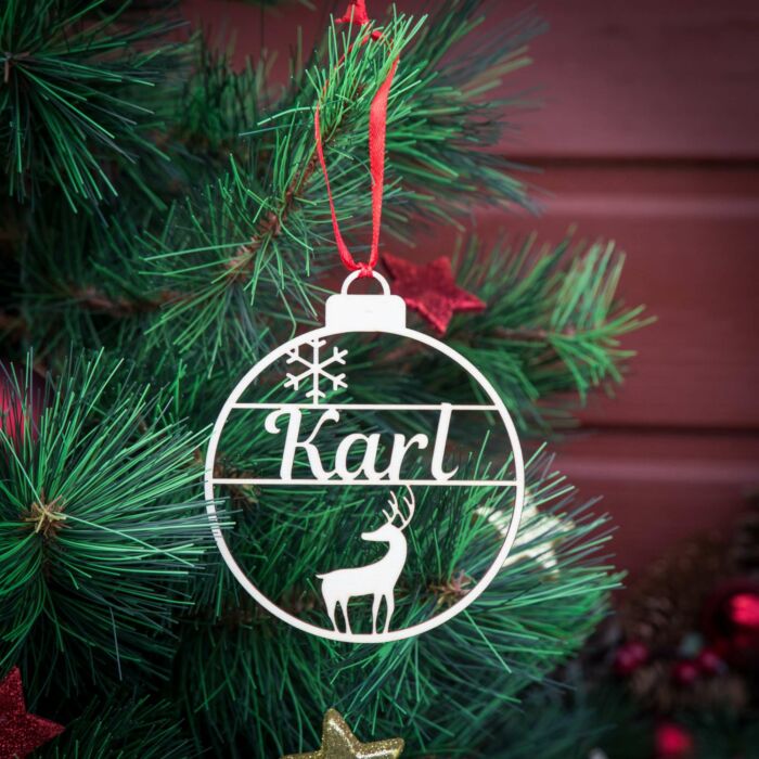Weihnachtskugel aus Holz personalisiert mit Namen "Rentier+Schneeflocke" ∅ 10 cm | Weihnachtsbaum Schmuck | Weihnachtsdeko |  Christbaum | – Bild 3