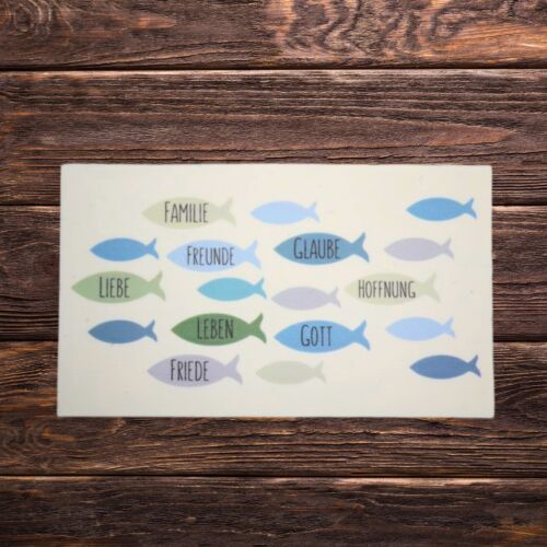 Wachsbild Fische, Familie Hoffnung Glaube Gott, blau