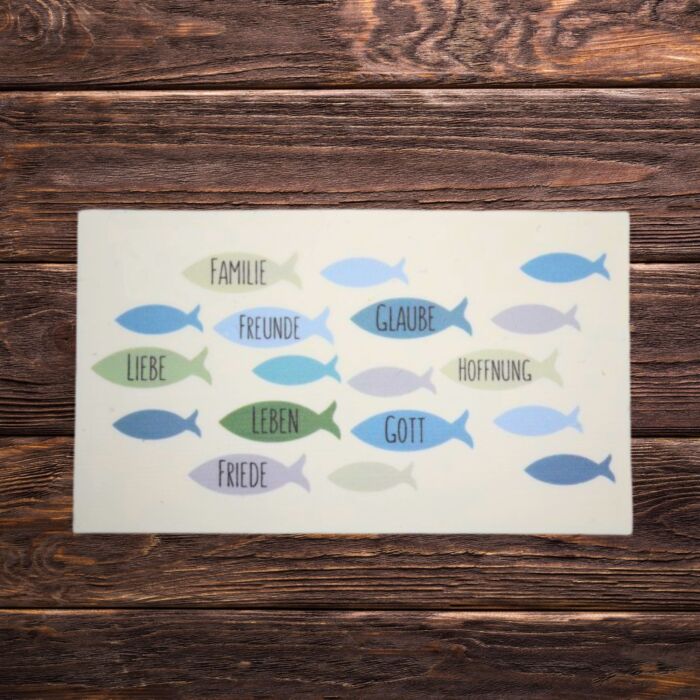 Wachsbild Fische, Familie Hoffnung Glaube Gott, blau