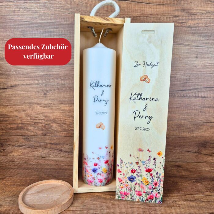 Hochzeitskerze | Wildblumen | Rundumdruck | 20-30 cm Höhe | Trauung | Personalisierte Kerze | Hochzeitsgeschenk personalisiert – Bild 3