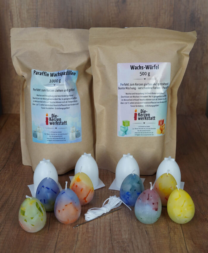 DIY-Set: Ostereier Kerzen Gießen | Bastelset für 22+ Eierkerzen | Kreatives Kerzen Gießen für Ostern | Inkl. Paraffinwachs, Silikonformen & Wachswürfel | Für Kinder & Erwachsene – Bild 5