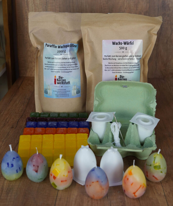 DIY-Set: Ostereier Kerzen Gießen | Bastelset für 22+ Eierkerzen | Kreatives Kerzen Gießen für Ostern | Inkl. Paraffinwachs, Silikonformen & Wachswürfel | Für Kinder & Erwachsene – Bild 10