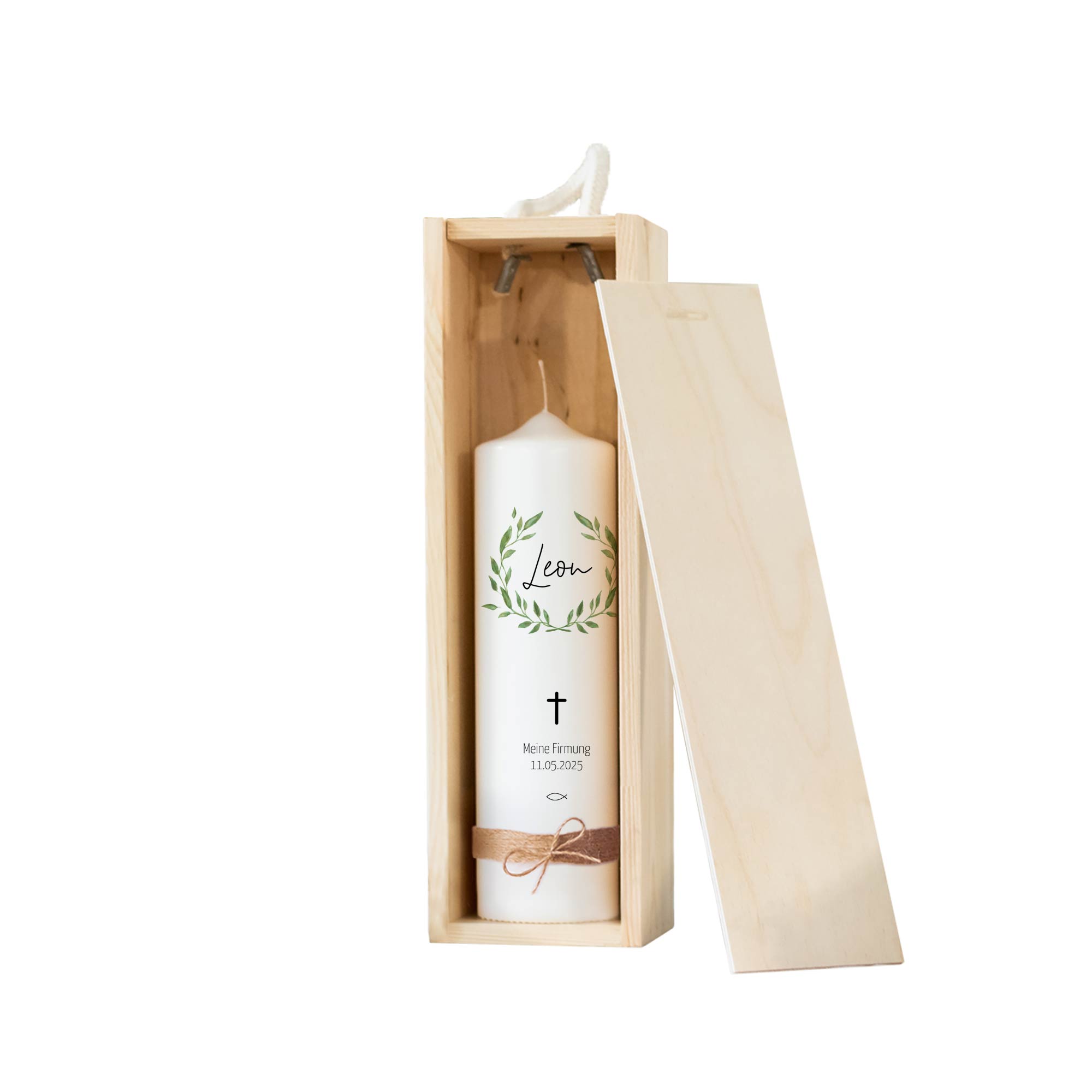 Personalisierte Firmkerze Blätter | Geschenk zur Firmung mit Name & Datum | Hochwertige Qualität | 15-40 cm Höhe – Bild 12