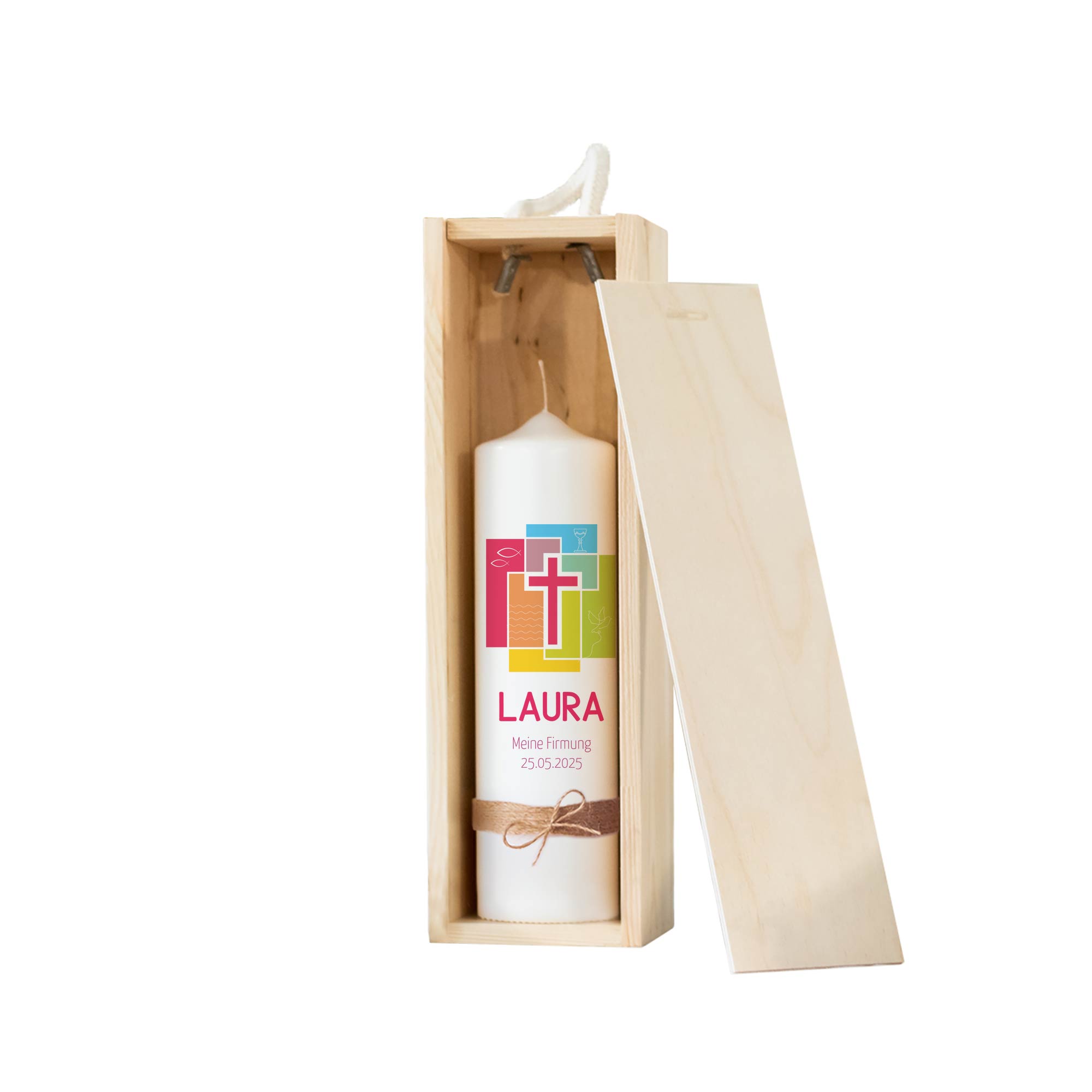 Personalisierte Firmkerze Bunt | Geschenk zur Firmung mit Name & Datum | Hochwertige Qualität | 15-40 cm Höhe – Bild 12